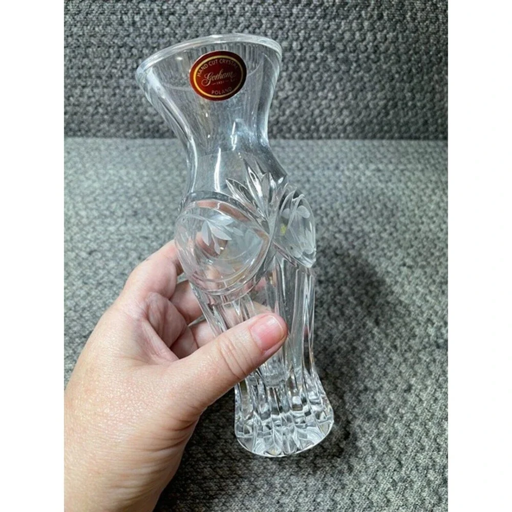 Vintage Gorham Hand Cut Crystal Vase Made in Poland 6.75